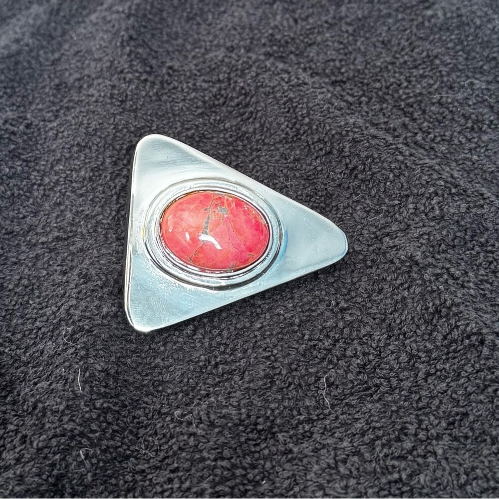 Salena’s Collection Vintage Triangular Silver Belt Buckle with Coral Stone